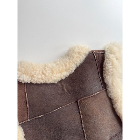 Girls' Brown 100% Suede Leather Genuine Shearling Trim Vest - Picture 6 of 10